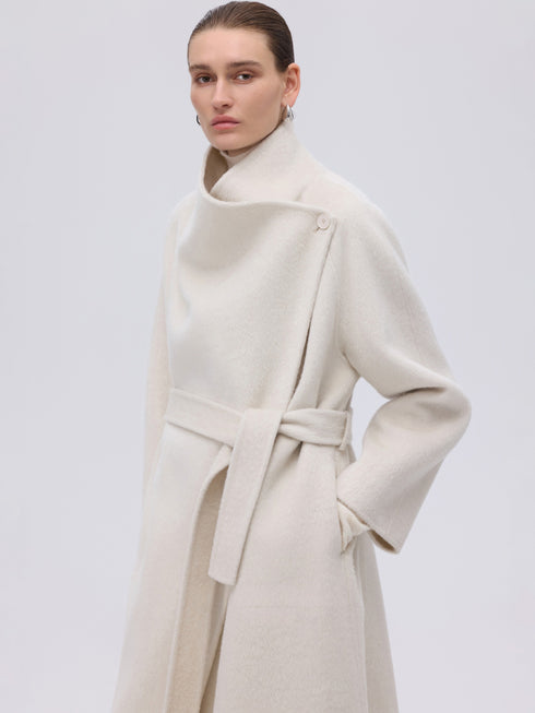 Asymmetric Wool Wrap Coat